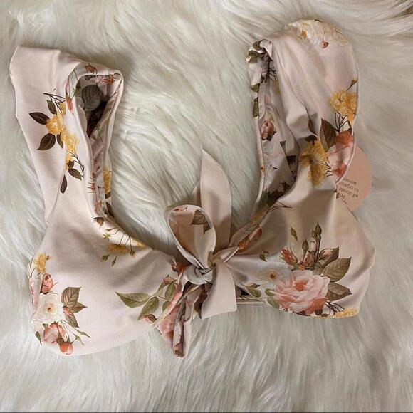 Power 2 the Flower Raquel Floral Bikini Top XS NWT Dolls Kill Tie Front Pink - Picture 5 of 9